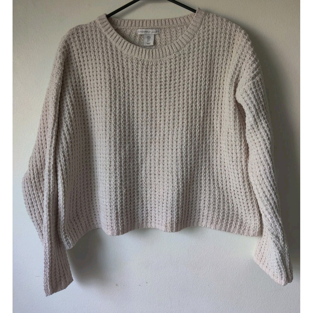Sincerely Jules Women's Cream Colored Knit Cropped Oversized Sweater Size Small